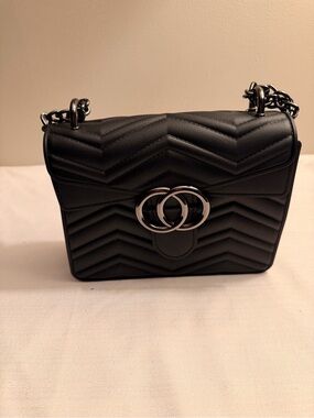 Black Quilted Crossbody Shoulder Bag with Silver Hardware